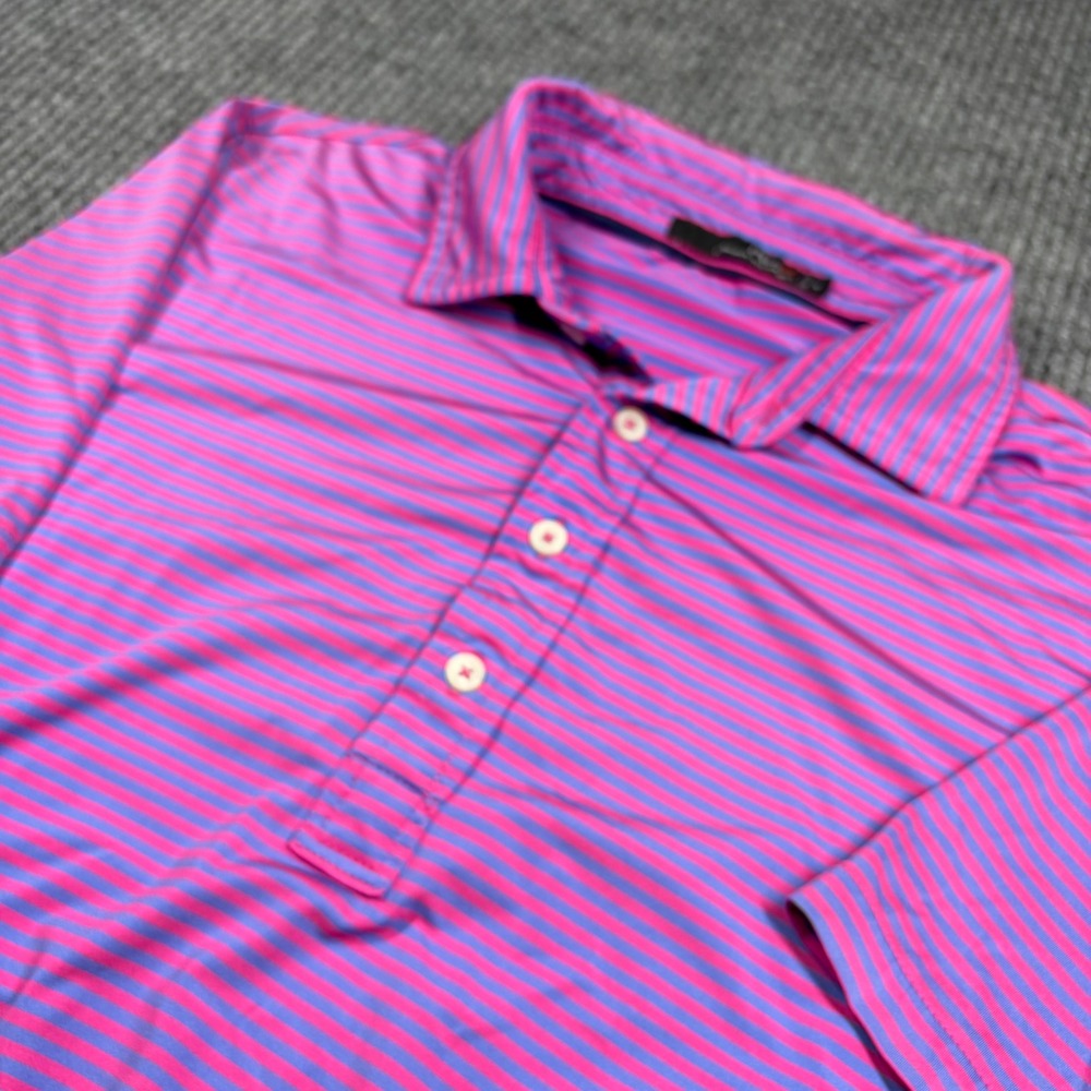 RLX Ralph Lauren Shirt Men's M Pink Purple Striped Short Sleeve Golf Polo